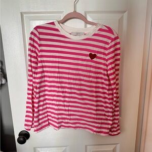 Woman’s LOFT long sleeve pink striped shirt